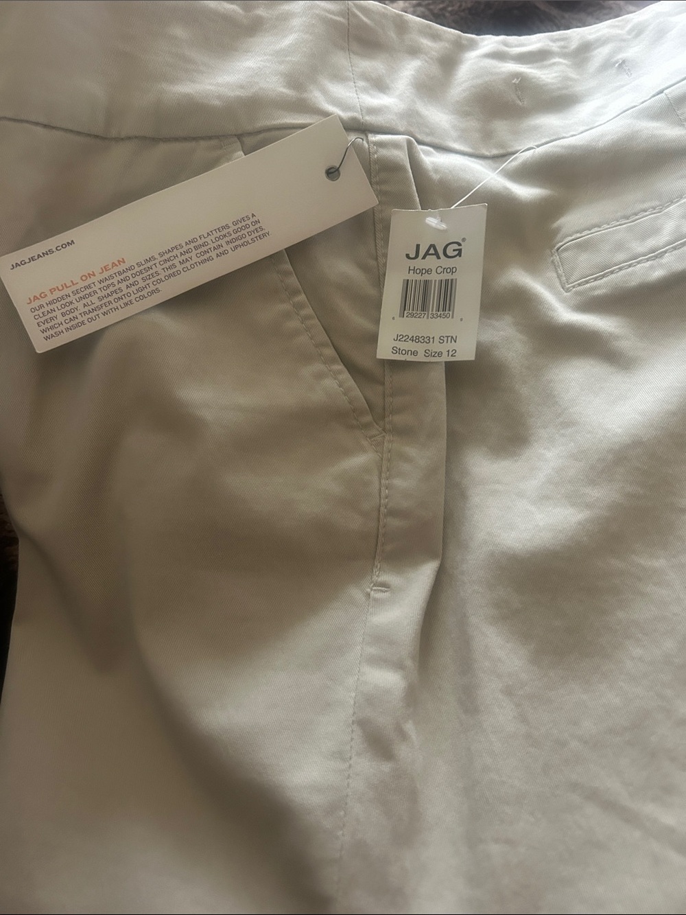 Jag Light Beige Jag Hope Crop Pants Size 12 Brand New with Tags